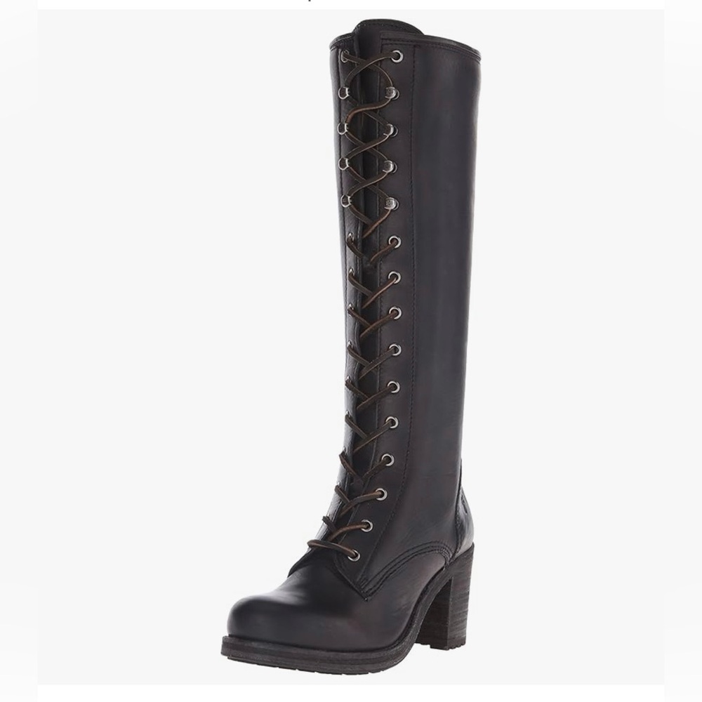 Frye Karen Tall Lace-Up Leather Boots black 7.5 - Picture 13 of 16